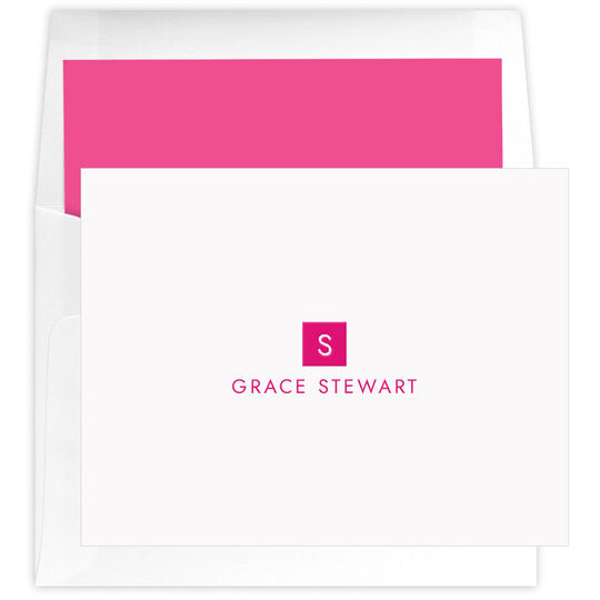 Square Initial Folded Note Cards - Raised Ink